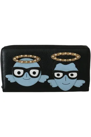 Dolce & Gabbana Femme, Accessoires, Noir, Taille: ONE Size Superbe Portefeuille en Cuir Noir Bleu à Fermeture Éclair