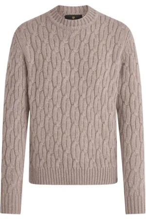 Belstaff Homme, Pulls, Rose, Taille: M Pull Col Rond en Maille Épaisse Naturelle Foncée