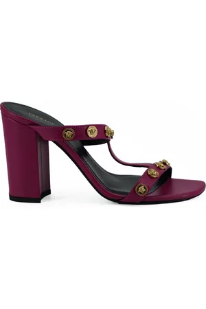 VERSACE Femme, Chaussures, Violet, Taille: 39 EU Sandales à Talons Hauts en Cuir de Veau Violet