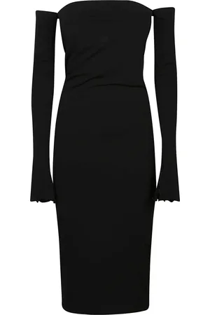 Andamane Femme, Robes, Noir, Taille: 36 FR Robe Midi Noire à Épaules Dénudées et Lacets
