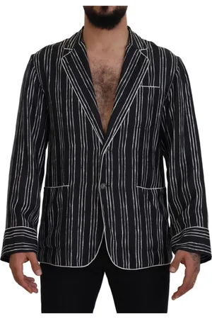 Dolce & Gabbana Homme, Vestes, Bleu, Taille: S Chemise Veste Pyjama en Soie Rayée Bleue