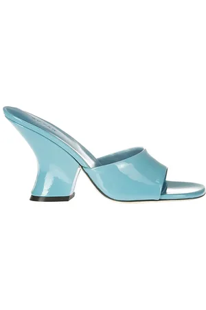 By Far Femme, Chaussures, Bleu, Taille: 36 EU Mules à Talons en Cuir Verni Aquamarine