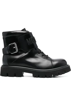 Moschino Homme, Chaussures, Noir, Taille: 42 EU Bottes en Cuir avec Logo en Relief