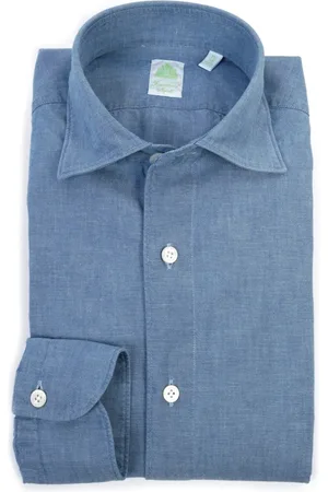 Finamore Homme, Chemises, Bleu, Taille: 4XL Chemise Chambray Denim Ligne Tokyo
