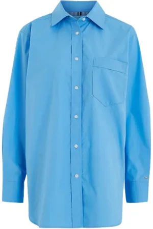 Tommy Hilfiger Femme, Blouses et Chemises, Bleu, Taille: 36 FR Chemise Oversize en Popeline de Coton