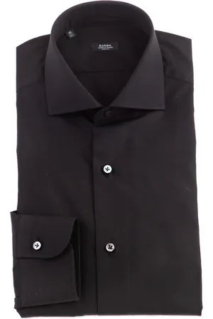BARBA Homme, Chemises, Noir, Taille: M Chemise noire en popeline ajustée avec boutons en nacre