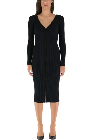 Elisabetta Franchi Femme, Robes, Noir, Taille: 40 FR Robe Midi à Manches Longues