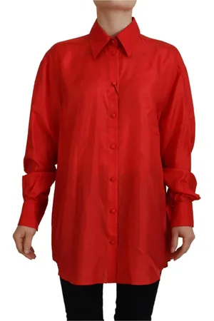 Dolce & Gabbana Femme, Blouses et Chemises, Rouge, Taille: 36 FR Polo Top en Soie à Col, Rouge, Détails du Logo