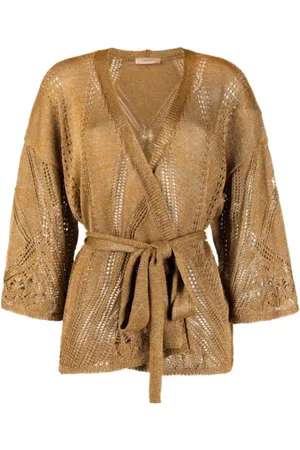 Twin-Set Femme, Pulls, Brun, Taille: 40 FR Cardigan Ceinturé Ajouré