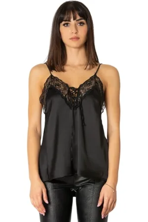 ANIYE BY Femme, Tops, Noir, Taille: 42 FR Top en Satin Noir avec Détail en Dentelle