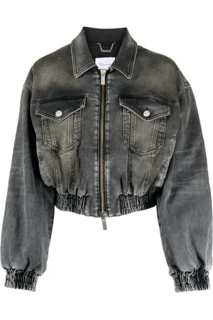 BLUMARINE Femme, Vestes, Gris, Taille: 36 FR Veste en jean brodée avec logo