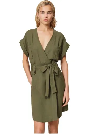 Twin-Set Femme, Robes, Vert, Taille: 38 FR Robe Portefeuille avec Manches Kimono Courtes