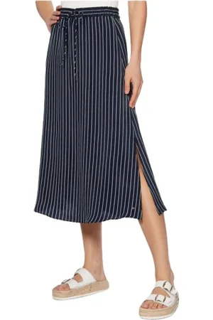 Tommy Hilfiger Femme, Jupes, Bleu, Taille: 38 FR Jupe Rayée en Cupro avec Taille Ajustable