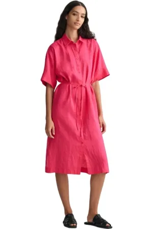 GANT Femme, Robes, Rose, Taille: 42 FR Robe-chemise en lin à manches courtes
