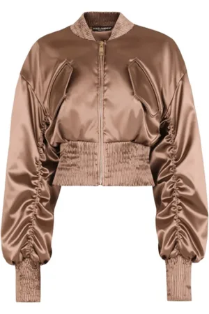 Dolce & Gabbana Femme, Vestes, , Taille: 36 FR Veste Bomber Marron Élégante et Plissée