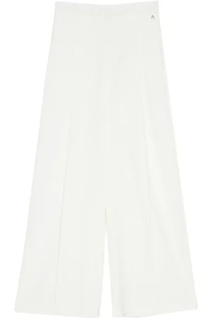 Twin-Set Femme, Pantalons, Blanc, Taille: 42 FR Pantalon Palazzo Fluide avec Finition Satinée
