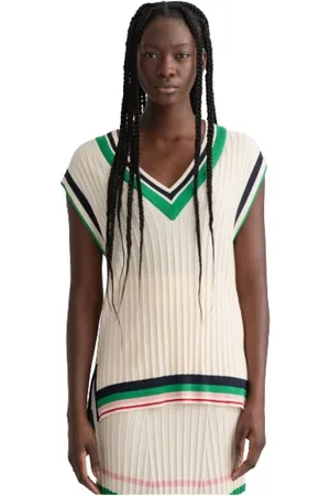 GANT Femme, Pulls, Blanc, Taille: 42 FR Pull sans manches en maille côtelée