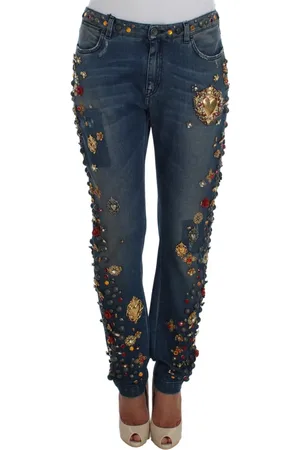 Dolce & Gabbana Femme, Jeans, Multicolore, Taille: 34 FR Jeans ornés de cœur en cristal et de roses