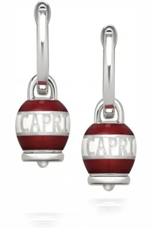 CHANTECLER Femme, Accessoires, Gris, Taille: ONE Size Boucles doreilles en forme de cloche avec émail blanc et rouge