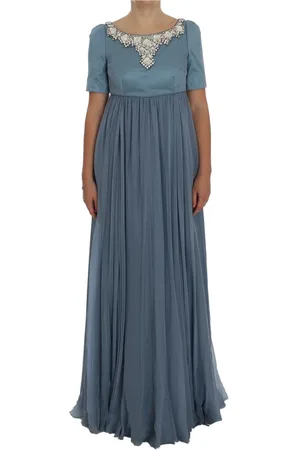 Dolce & Gabbana Femme, Robes, Bleu, Taille: 36 FR Robe fourreau bleue en soie et cristaux