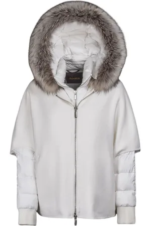 MOORER Femme, Vestes, Blanc, Taille: 32 FR Veste à capuche polyvalente avec doudoune amovible