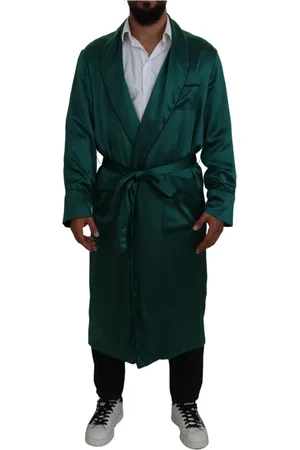 Dolce & Gabbana Homme, Vêtements de nuit et de détente, Vert, Taille: S Peignoir de Soie Vert avec Ceinture