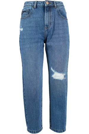 YES ZEE BY ESSENZA Femme, Jeans, Bleu, Taille: W31 Jean Bleu Taille Haute avec Déchirures et Usure