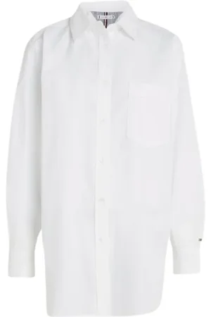 Tommy Hilfiger Femme, Blouses et Chemises, Blanc, Taille: 34 FR Chemise Oversize en Popeline de Coton