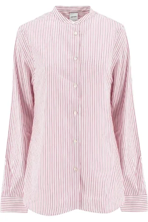 Aspesi Femme, Blouses et Chemises, Rose, Taille: 40 FR Chemisier en Coton à Rayures avec Col Mandarin