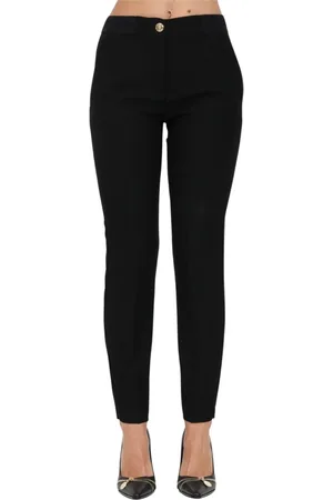 VERSACE Femme, Pantalons, Noir, Taille: 36 FR Jean Designer Noir avec Bouton Doré et Ceinture Logo