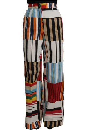 Dolce & Gabbana Femme, Pantalons, Multicolore, Taille: 34 FR Pantalon Taille Haute en Coton à Rayures Multicolores