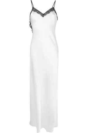 Alberta Ferretti Femme, Robes, Blanc, Taille: 36 FR Robe Longue en Satin Blanc avec Bordure en Dentelle