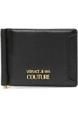 VERSACE Femme, Accessoires, Noir, Taille: ONE Size Portefeuille en cuir noir avec logo imprimé