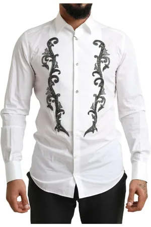 Dolce & Gabbana Homme, Chemises, Blanc, Taille: S Chemise blanche à détails baroques slim fit