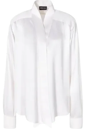 Giorgio Armani Femme, Blouses et Chemises, Blanc, Taille: 36 FR Chemise en satin double en soie avec effet écharpe