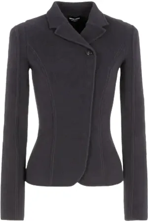 Giorgio Armani Femme, Vestes, Bleu, Taille: 36 FR Veste en Cachemire Bleu avec Fermeture Asymétrique