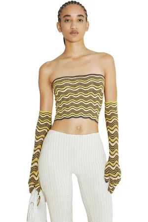 Isa Boulder Femme, Tops, Jaune, Taille: 42 FR Top Bandeau Tricoté Ondulé avec Ensemble de Gants