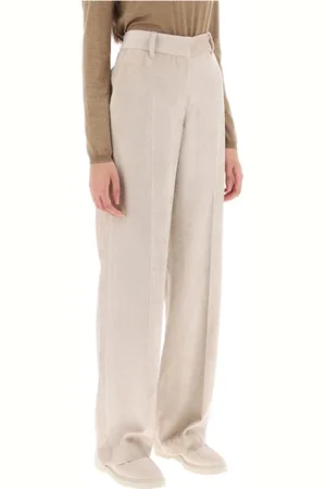 Brunello Cucinelli Femme, Pantalons, , Taille: 36 FR Pantalon en Velours Côtelé à Jambe Droite et Taille Haute