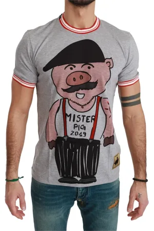 Dolce & Gabbana Homme, Tops, Gris, Taille: S Haut en Coton Gris T-shirt 2019 Année du Cochon