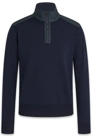 Belstaff Homme, Pulls, Bleu, Taille: 2XL Pull en laine mérinos avec quart de zip et panneaux en nylon texturé