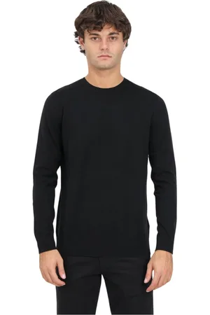 SELECTED Homme, Pulls, Noir, Taille: M Pull Col Rond Noir avec Détails Texturés