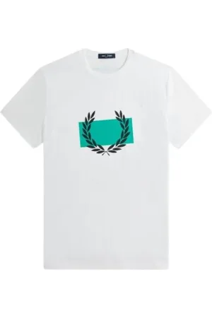 Fred Perry Homme, Tops, Blanc, Taille: M T-shirt Blanc avec Couronne de Laurier Estampée