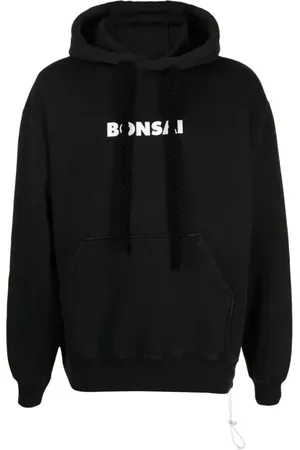 BONSAI Homme, Sweatshirts et sweats à capuche, Noir, Taille: M Sweat à capuche en coton noir avec logo imprimé
