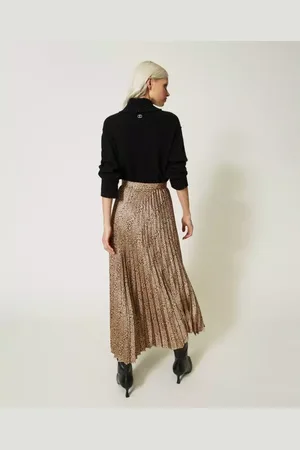 Twin-Set Femme, Jupes, Jaune, Taille: 36 FR Jupe Plissée Imprimé Animal
