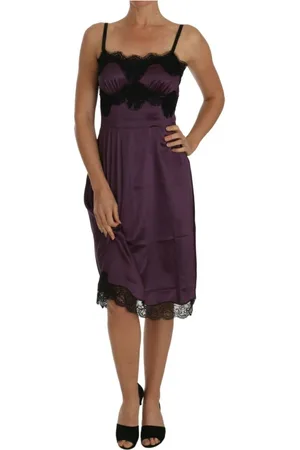 Dolce & Gabbana Femme, Robes, Violet, Taille: 36 FR Robe A-Ligne en Soie Stretch Violette avec Dentelle Noire