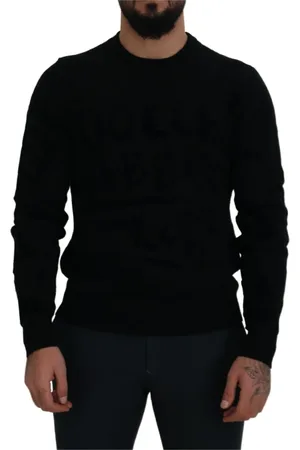 Dolce & Gabbana Homme, Sweatshirts et sweats à capuche, Noir, Taille: XS Pull en Laine Noir avec Logo et Motif Col Ras du Cou
