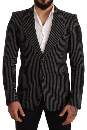 Dolce & Gabbana Homme, Vestes, Noir, Taille: M Blazer en laine noire à rayures slim fit
