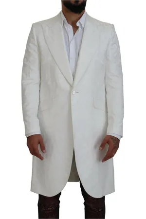 Dolce & Gabbana Homme, Manteaux, Blanc, Taille: M Trench Coat en Brocart Floral Blanc