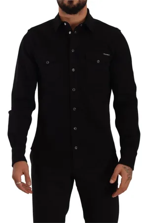 Dolce & Gabbana Homme, Chemises, Noir, Taille: M Chemise noire slim en coton denim stretch