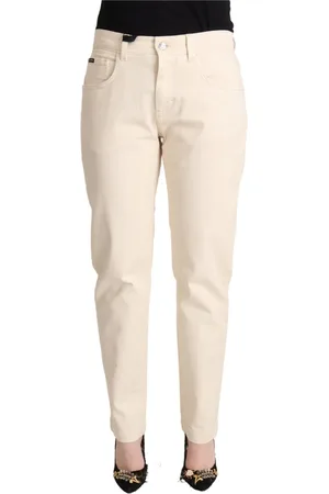 Dolce & Gabbana Femme, Jeans, Blanc, Taille: 38 FR Jean Skinny Blanc à Taille Mi-Haute avec Logo Plaque